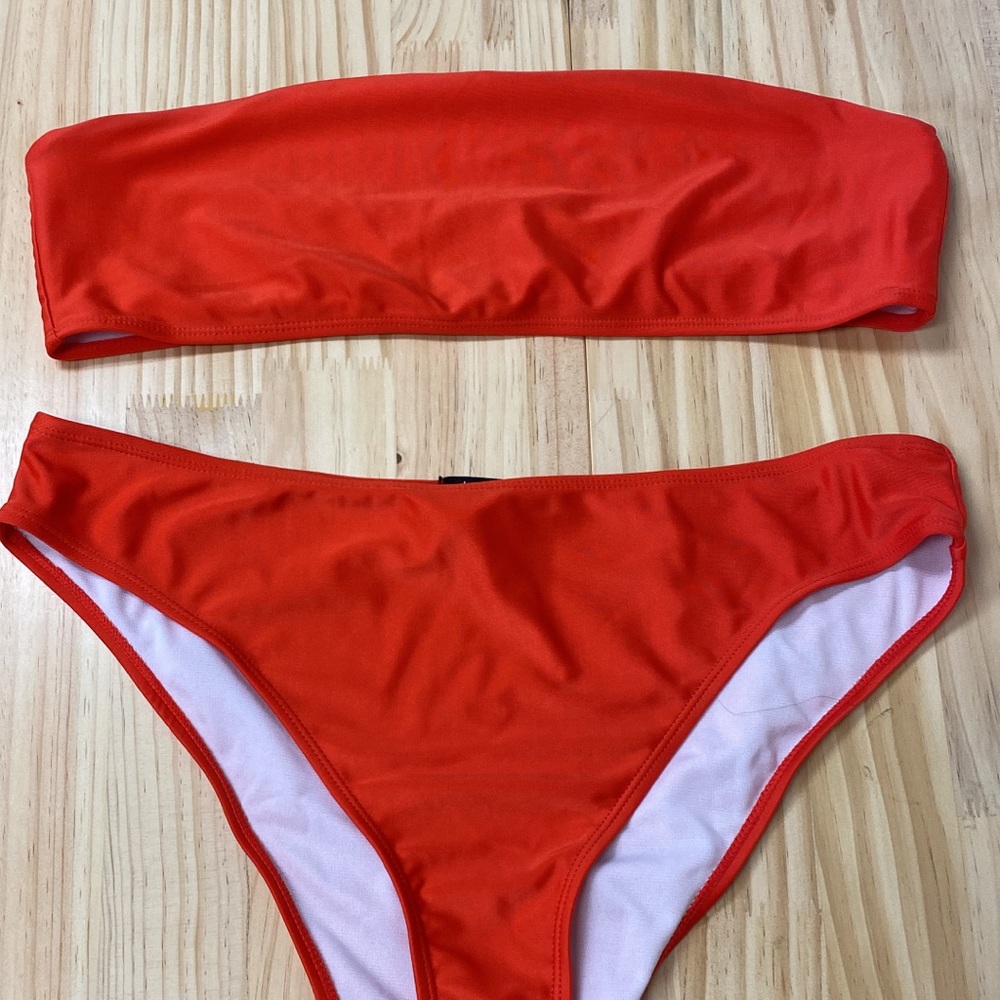 Boohoo red high rise bikini